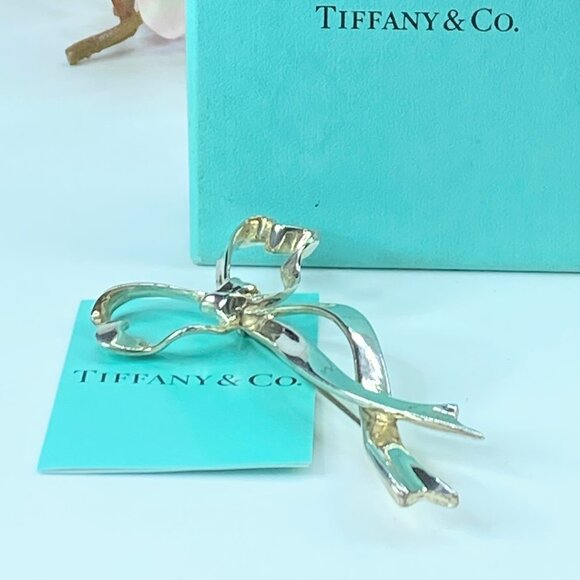 Tiffany & Co.©1995 Bow Ribbon Pin / Brooch Sterling Silver 925 3.5" 20.8g JR127
